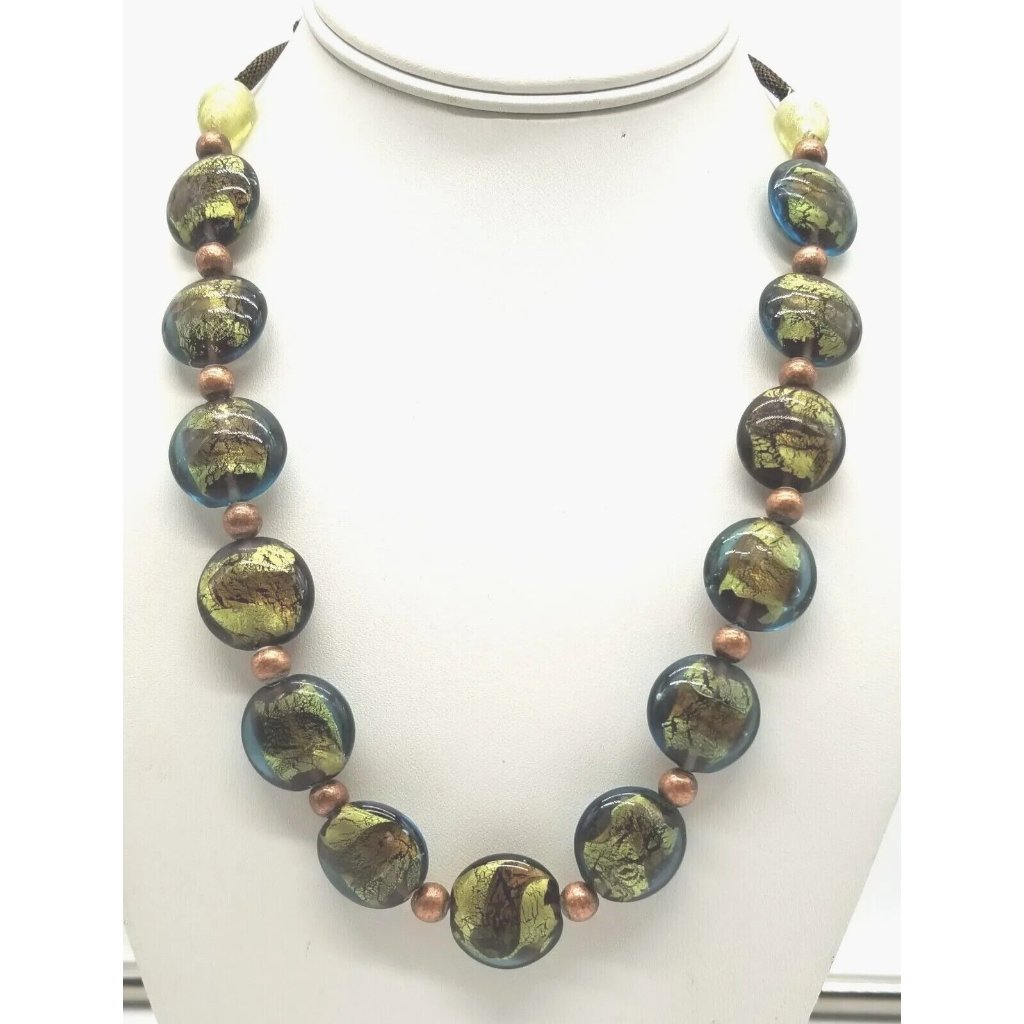 Coldwater Creek Glass Multicolor Beaded Copper Tone Necklace 30$